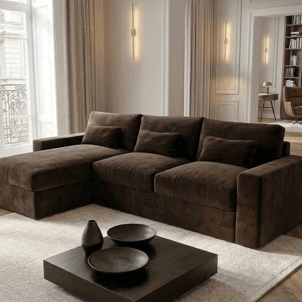 Tribeca Chocolate Brown Velvet Medium Left Hand Facing Chaise End Sofa Sofa