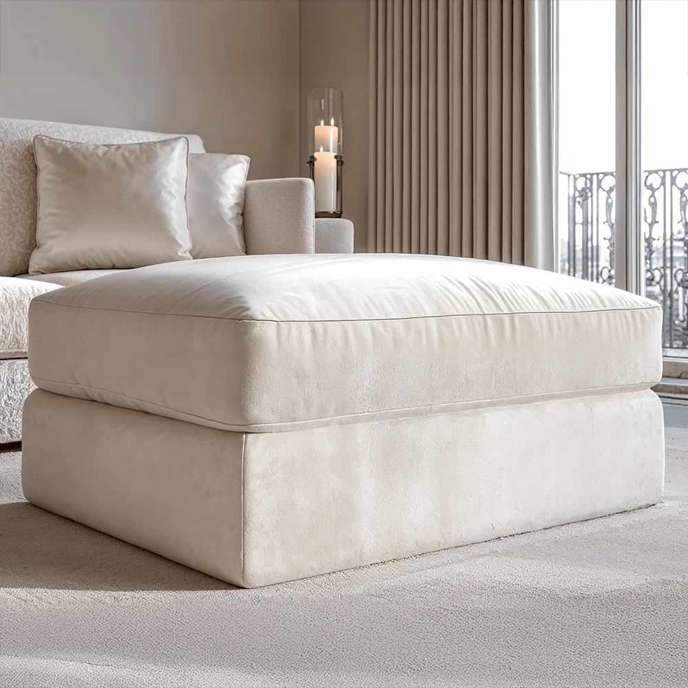 Tribeca Cream Velvet Large Footstool MTO Sofa