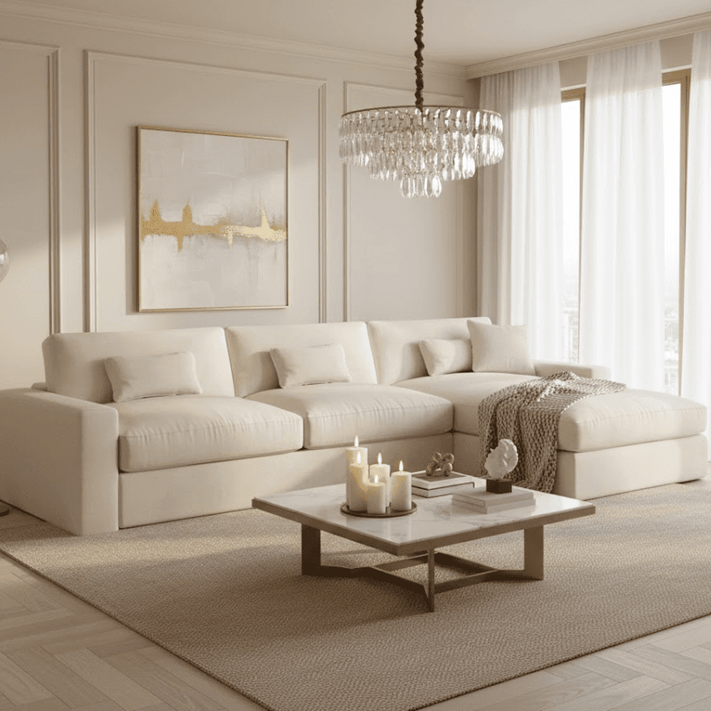 Tribeca Cream Velvet Large Right Hand Facing Chaise End Sofa Sofa