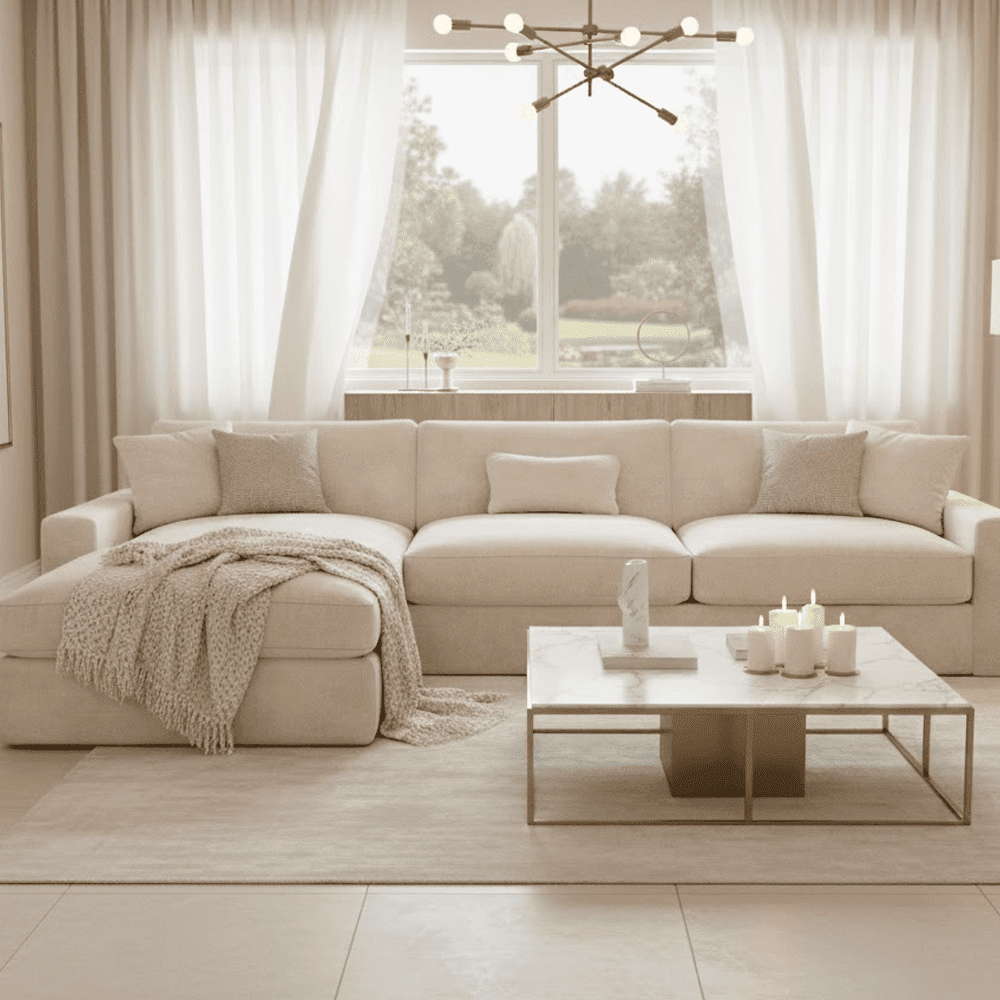 Tribeca Cream Velvet Medium Left Hand Facing Chaise End Sofa Sofa