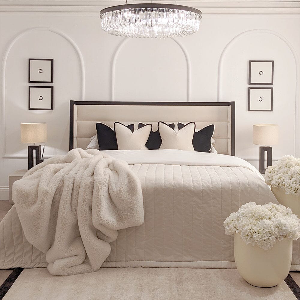 Valencia Cream & Black Premium Channelled Winged Bed Beds and Headboards