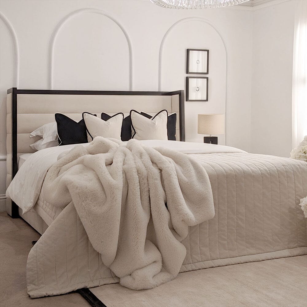 Valencia Cream & Black Premium Channelled Winged Bed Beds and Headboards