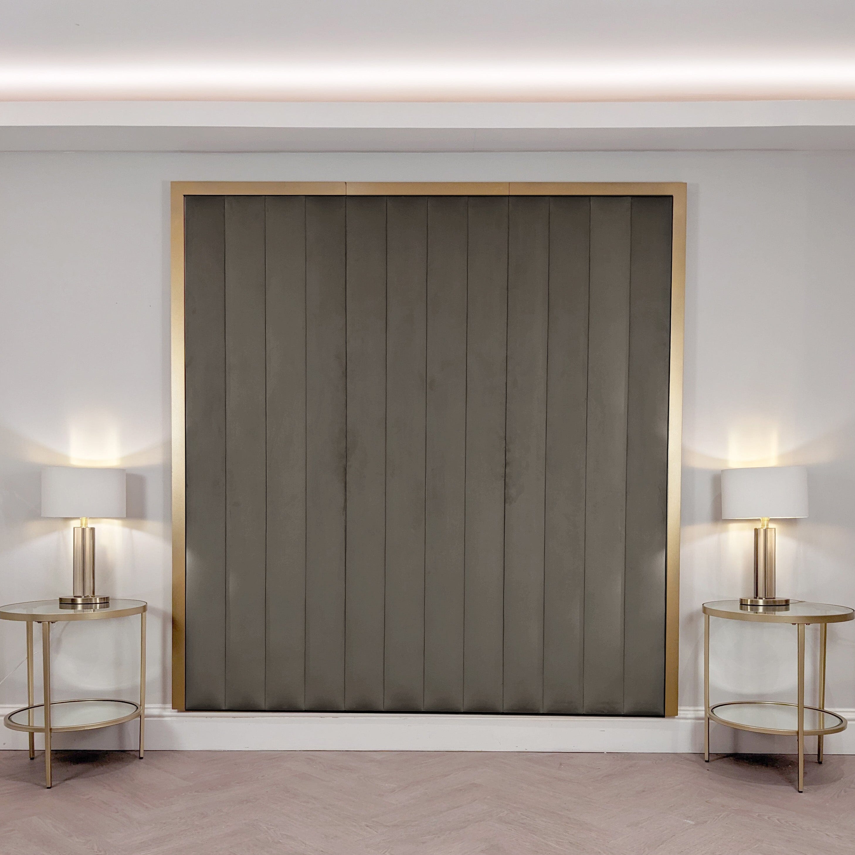 Valentina Charcoal & Gold Channelled Headboard