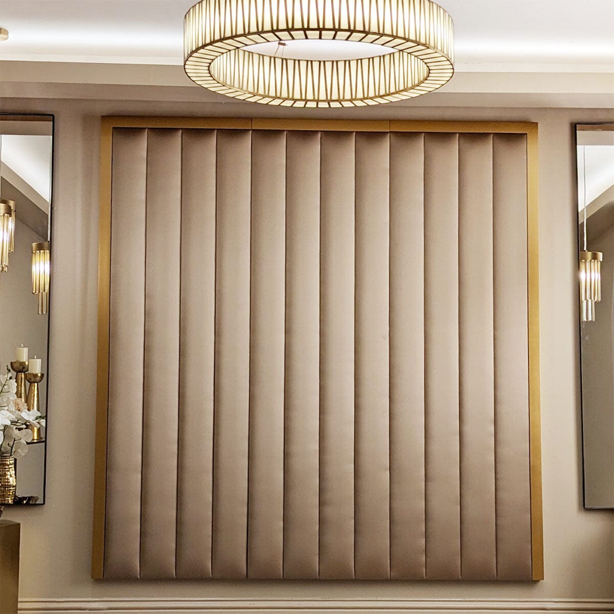 Valentina Serena Hazel Satin & Gold Luxury Channelled Headboard MTO Beds and Headboards