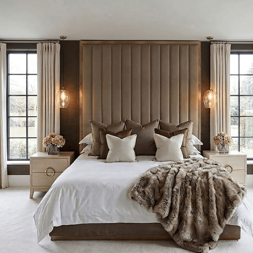 Valentina Truffle & Gold Channelled Headboard Beds and Headboards