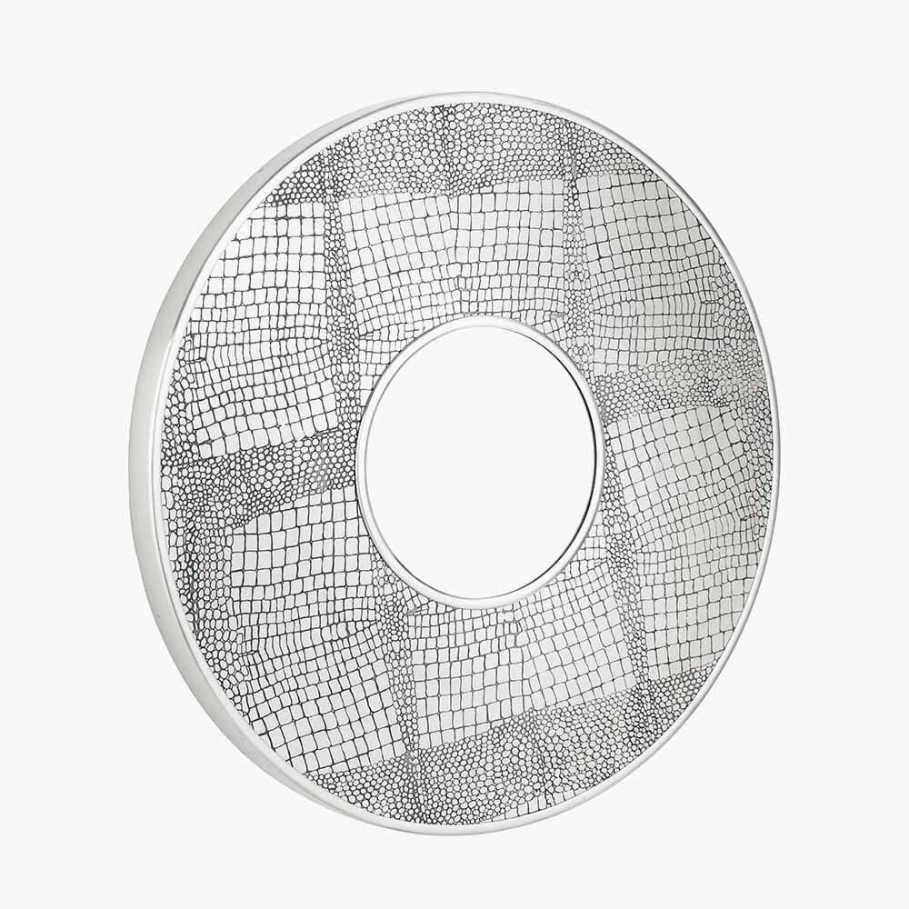 Vali Antique Silver Croc Effect Round Wall Mirror Accessories