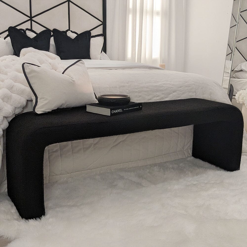Valiona Black Boucle Curved Bench Furniture