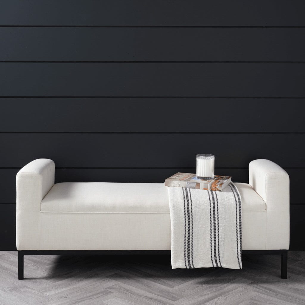 Vanessa Ivory Linen Blend Bench with Black Legs Furniture