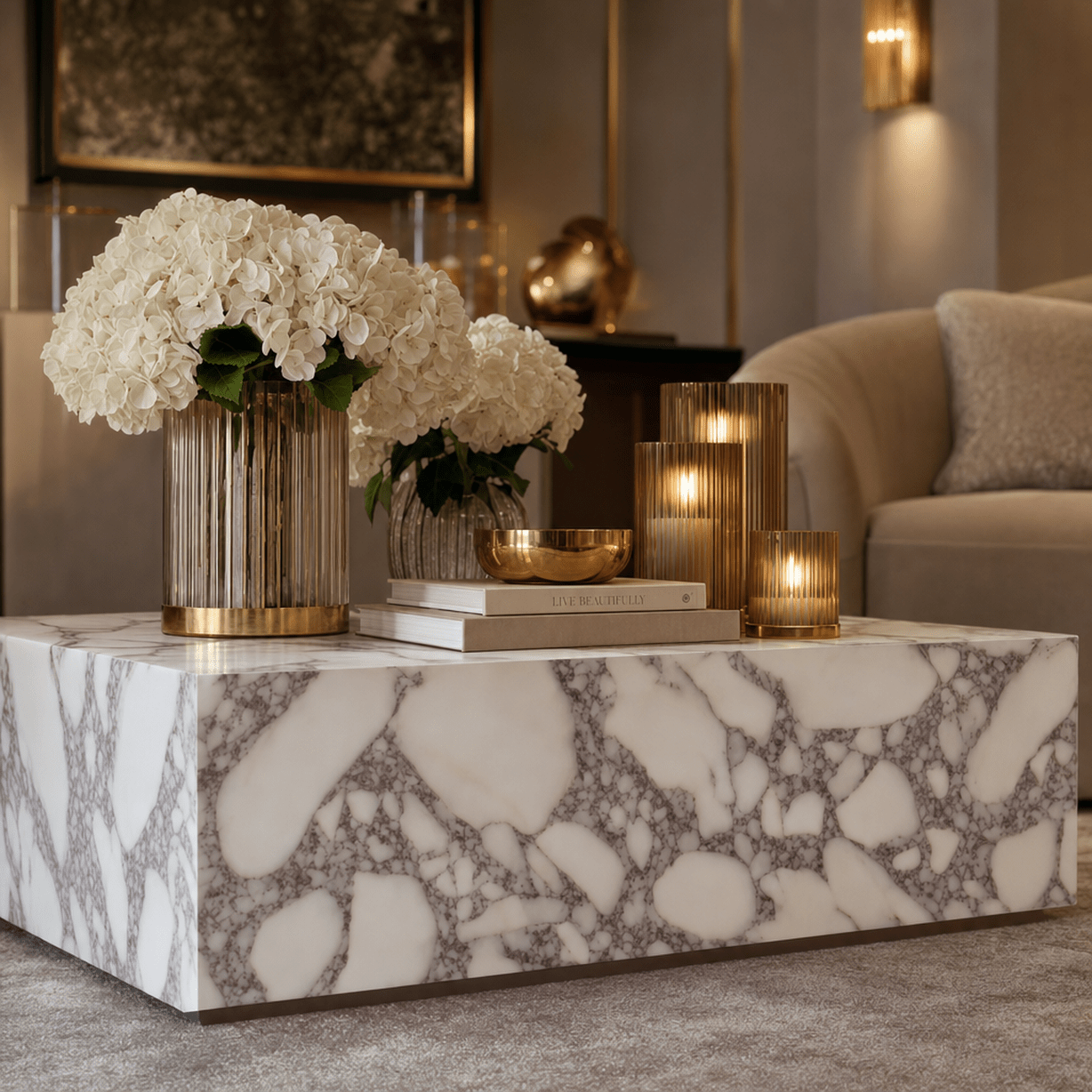 Venessia Calacatta Marble Effect Rectangular Coffee Table Furniture