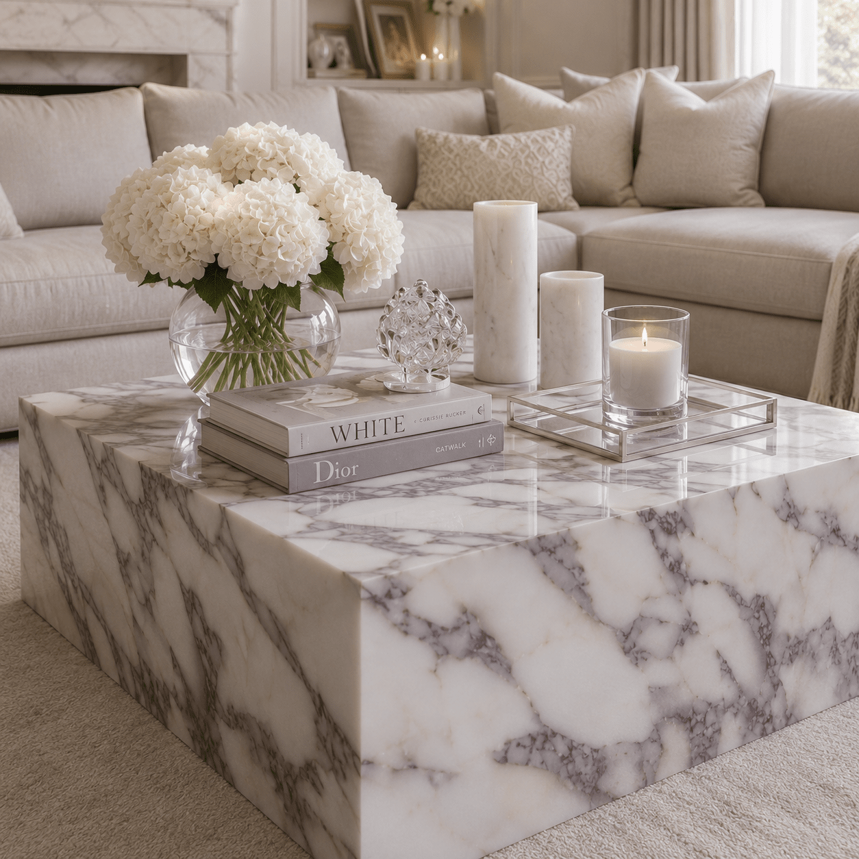 Venessia Calacatta Marble Effect Square Coffee Table Furniture