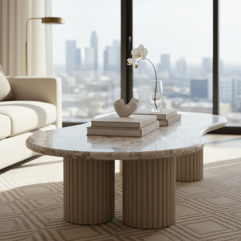 Verinne Pebble Shaped Marble Top Coffee Table Furniture