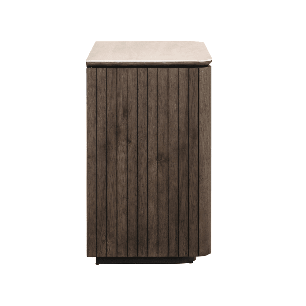 Verity Dark Brown 3 Drawer Bedside Table with Travertine Top Furniture