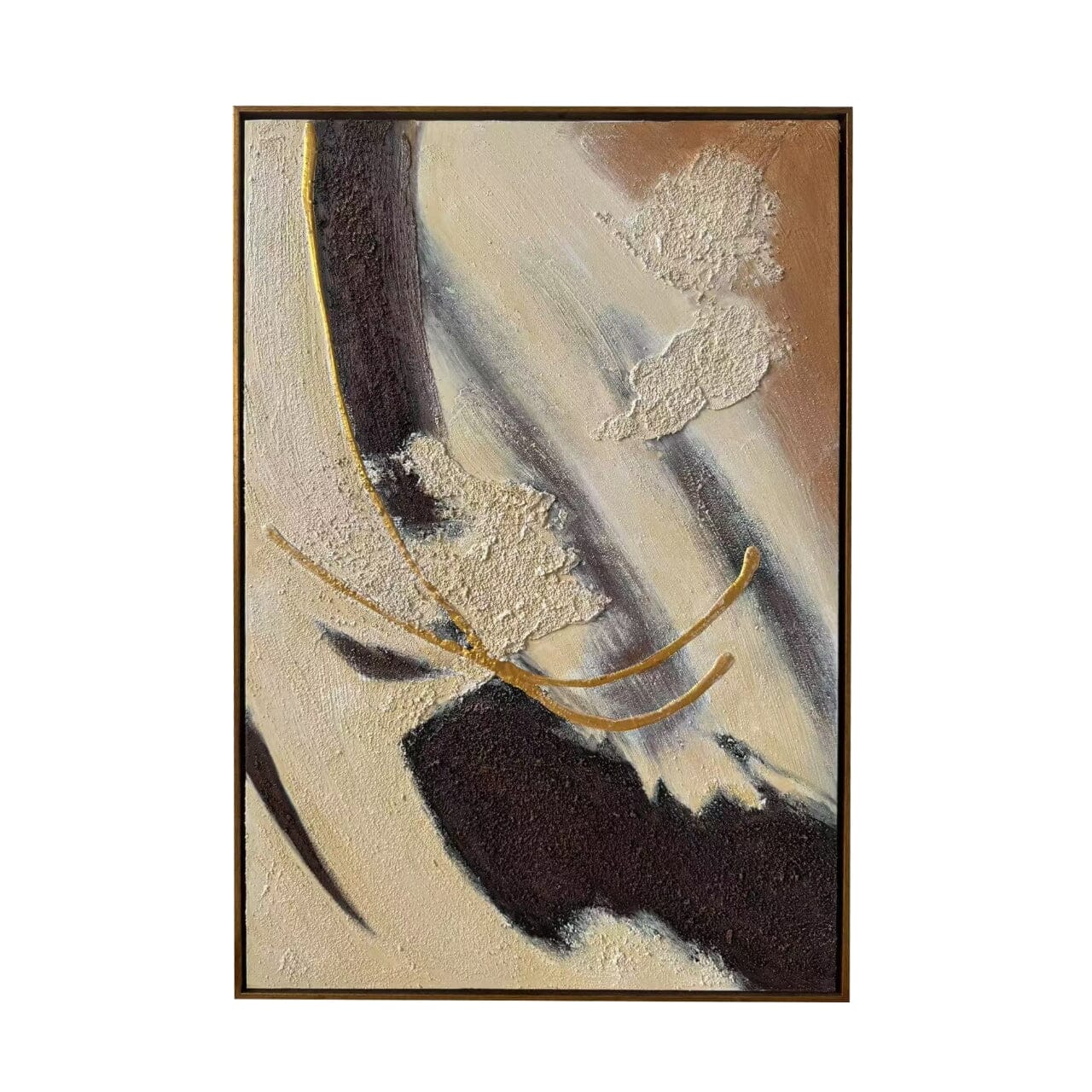 Verona Cream, Chocolate & Bronze Abstract Paint Brush Effect Textured Canvas Wall Art Accessories