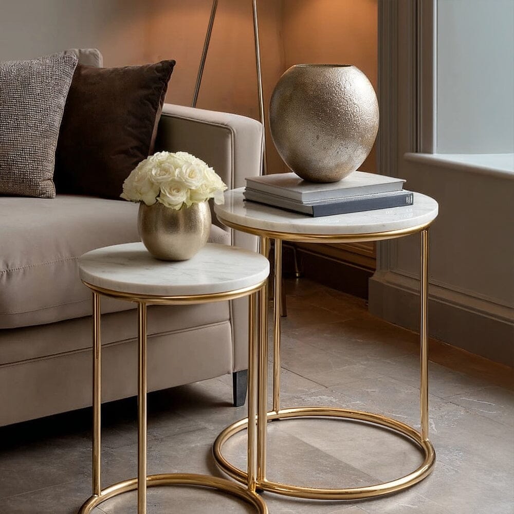 Verona White & Gold Round Set of 2 Side Tables Furniture