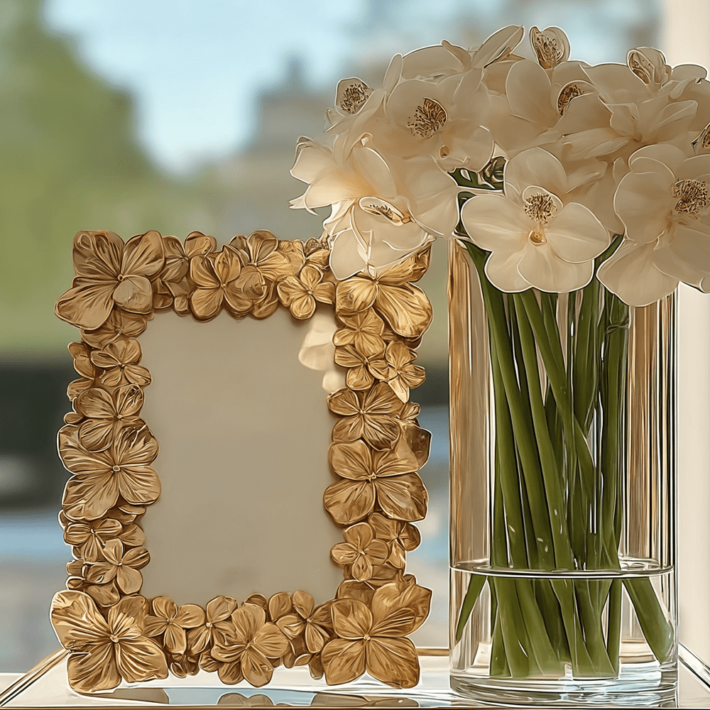 Vespera Gold 3D Flower Statement Photo Frame- 4x6" Accessories