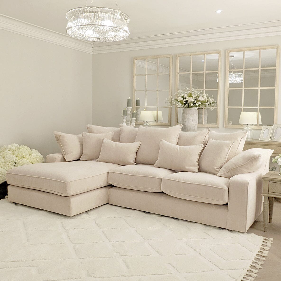 Victoria Beige Textured Pillow Back Medium Left Hand Facing Chaise End Sofa Sofa