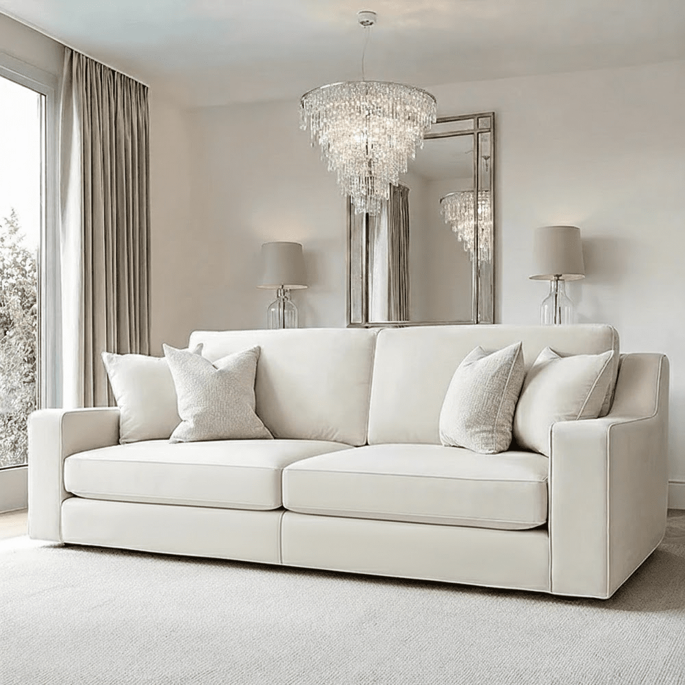 Victoria Cream Velvet 4 Seater Sofa Sofa