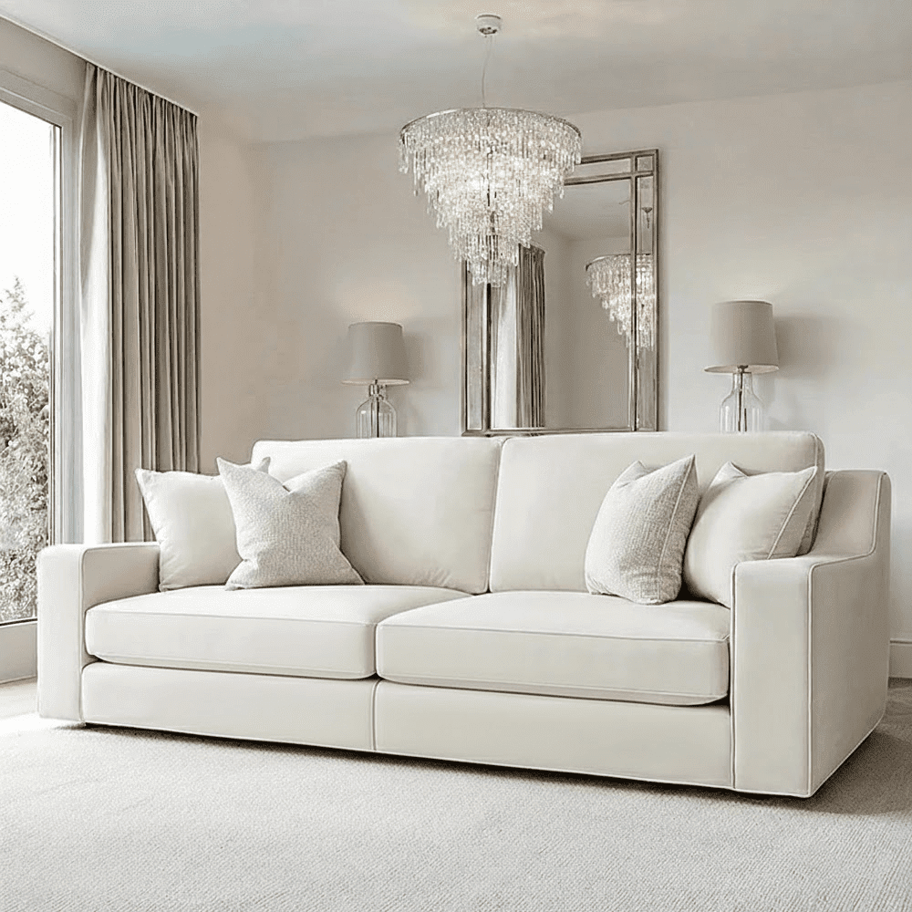 Victoria Cream Velvet 4 Seater Sofa Sofa Standard Back
