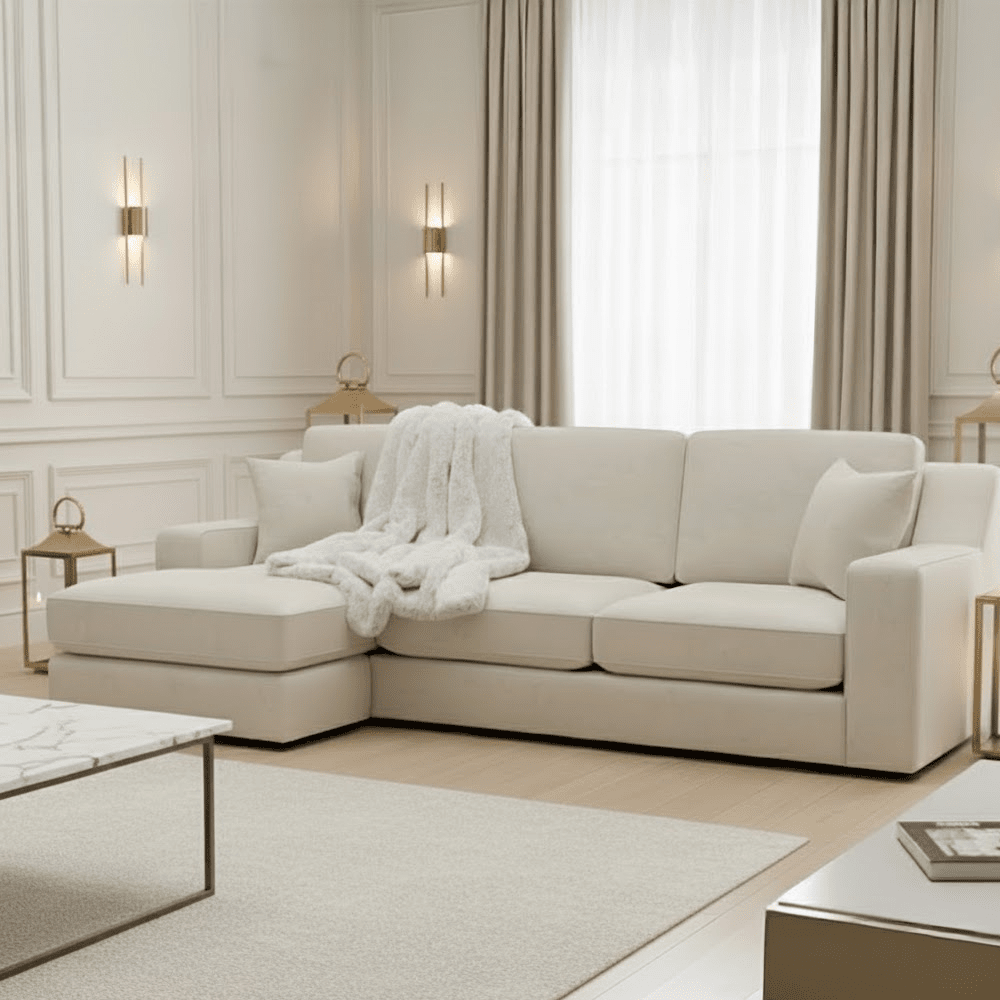 Victoria Cream Velvet Medium Left Hand Facing Chaise End Sofa Sofa