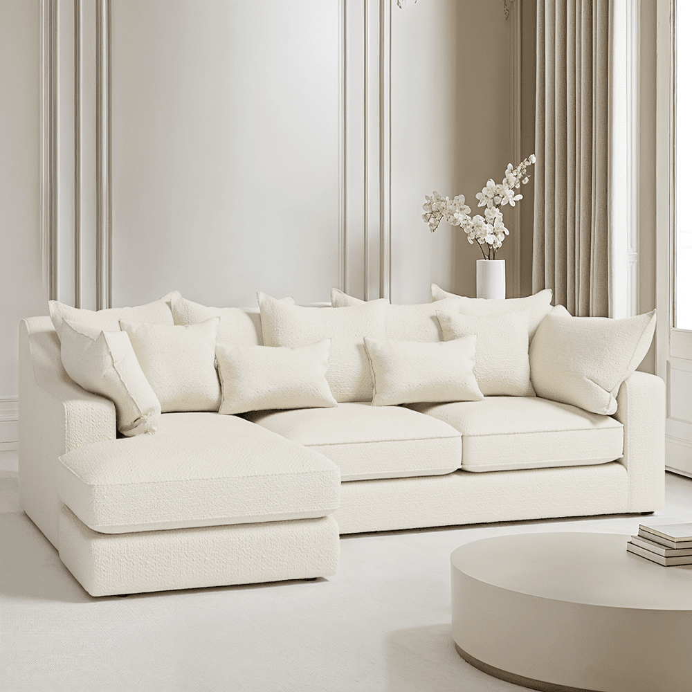 Victoria Ecru Boucle Large Left Hand Facing Pillow Back Sofa Sofa
