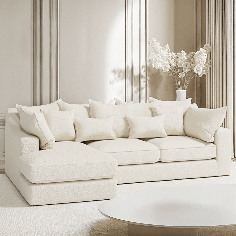 Victoria Ecru Boucle Medium Left Hand Facing Pillow Back Corner Sofa Sofa