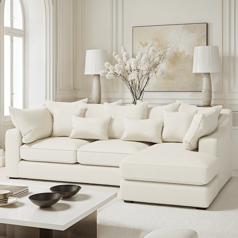 Victoria Ecru Boucle Medium Right Hand Facing Pillow Back Corner Sofa Sofa