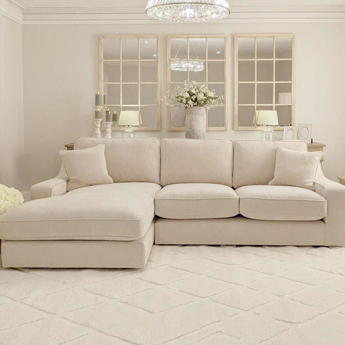 Victoria Luxury Beige Textured Sofa Range Sofa Large Left Hand Facing Standard Back