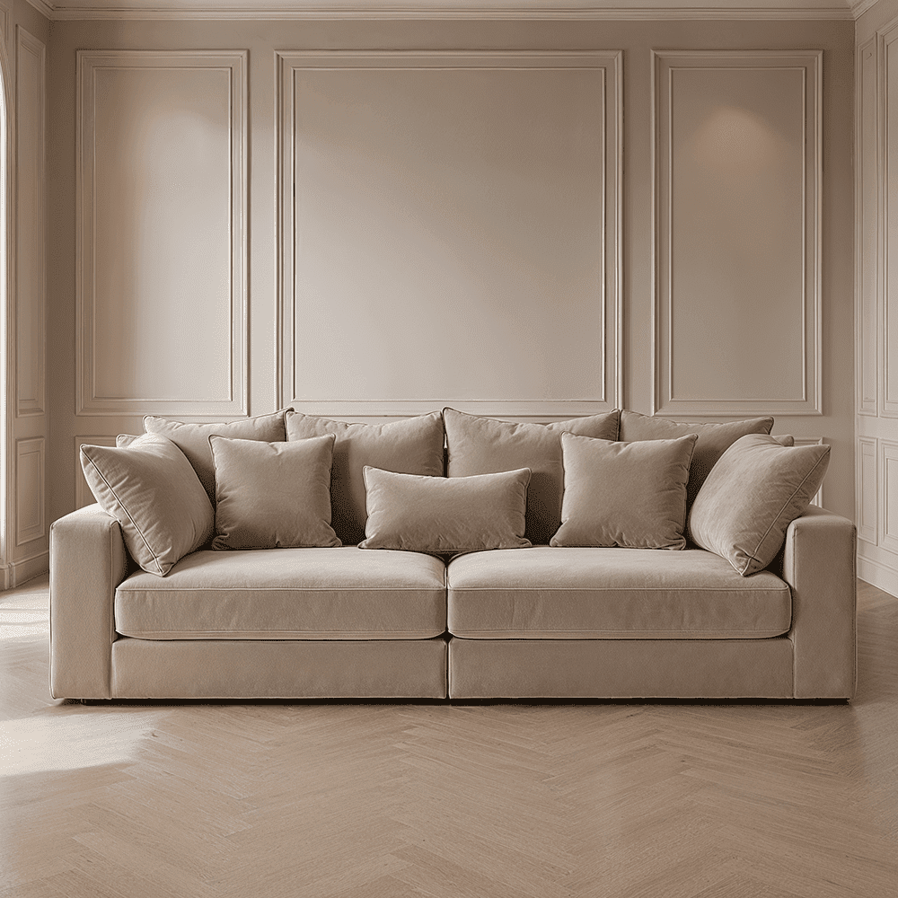 Victoria Mink Velvet 4 Seater Sofa Sofa Pillow Back