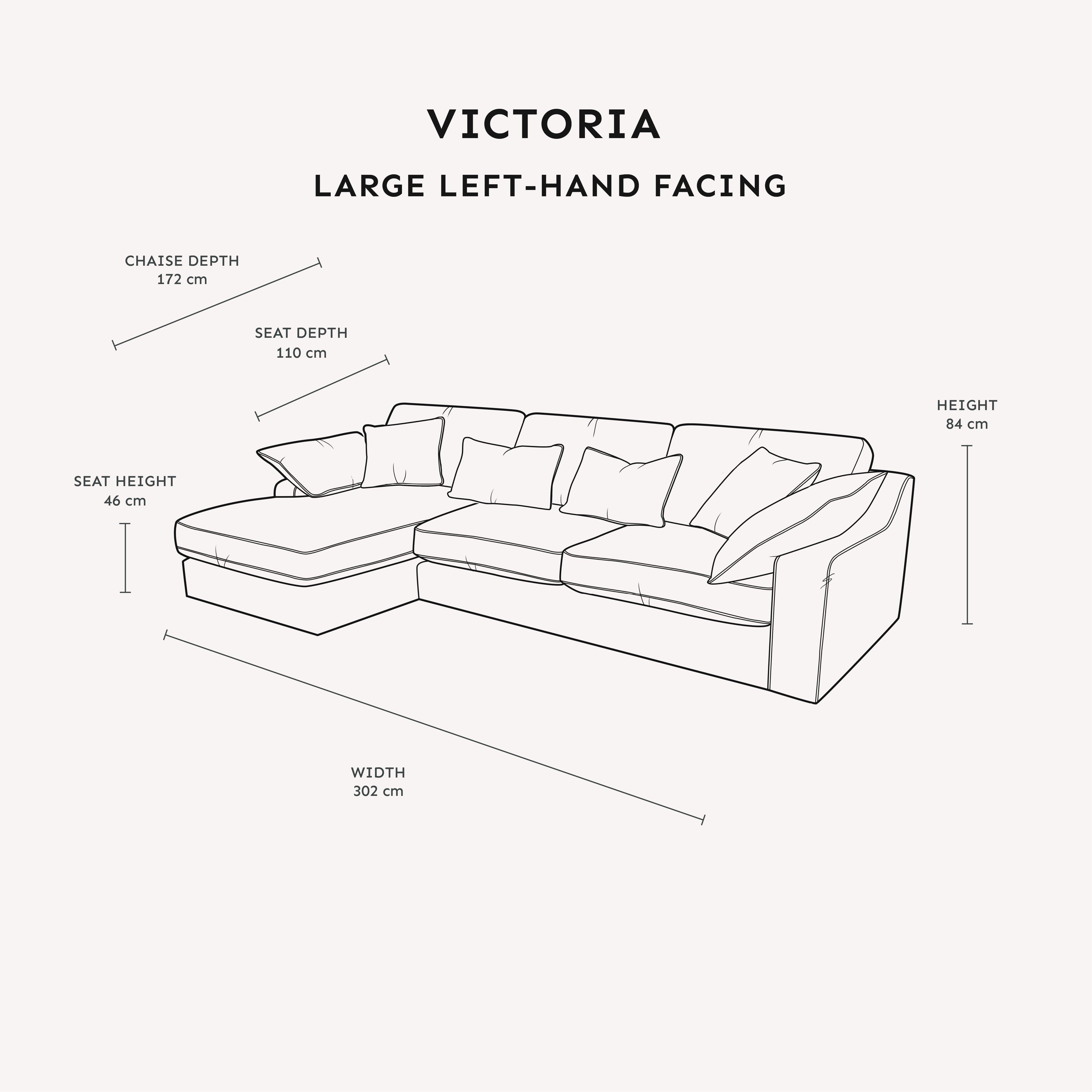Victoria Oyster Chenille Sofa Range Sofa Large Chaise End Sofa - Left Hand Facing