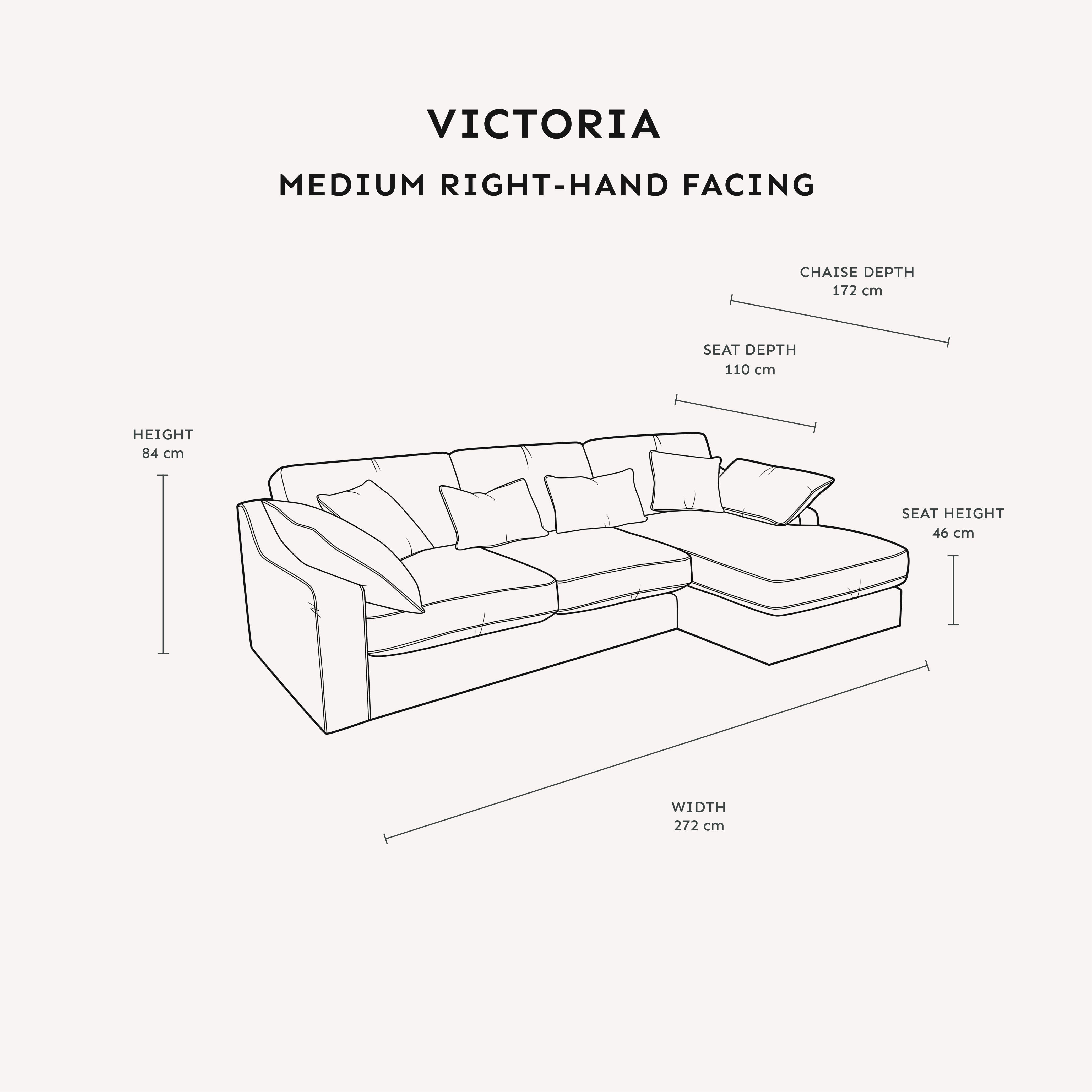 Victoria Oyster Chenille Sofa Range Sofa Medium Chaise End Sofa - Right Hand Facing