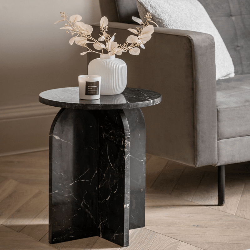 Vieste Black Marble Side Table Furniture