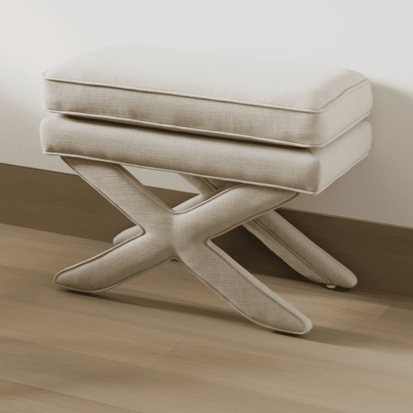 Vinesa Stone Linen Blend Cross Foot Stool Furniture