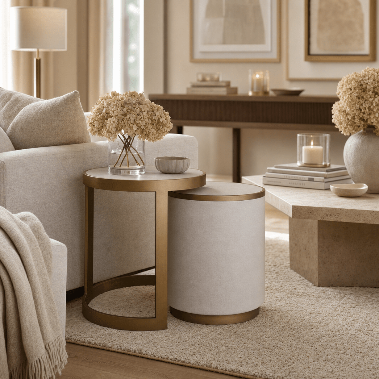 Vitros Shagreen & Brass Nesting Side Tables- Set of 2 Furniture