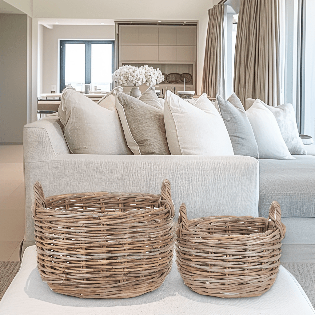 Whinnie Grey Set of 2 Oval Wicker Baskets Accessories