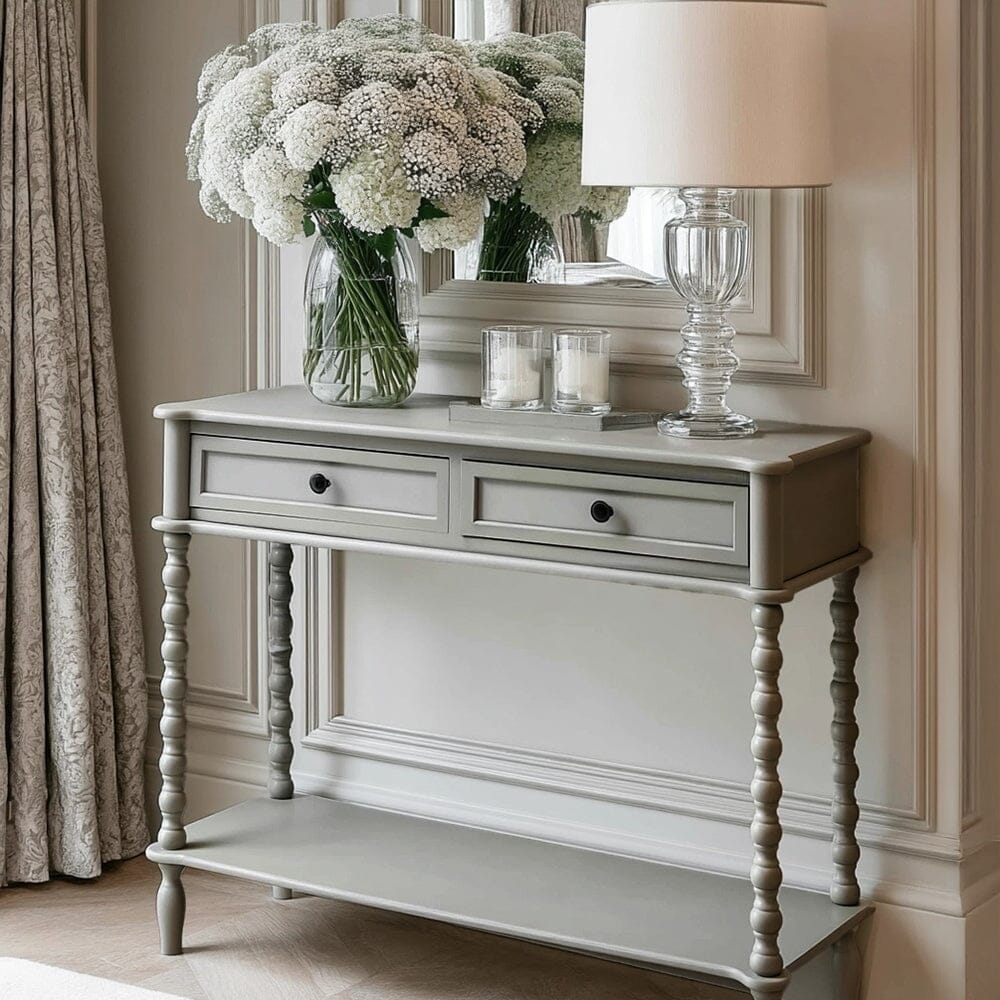 Wiley Grey 2 Drawer Console Table with Leg Detailing Furniture