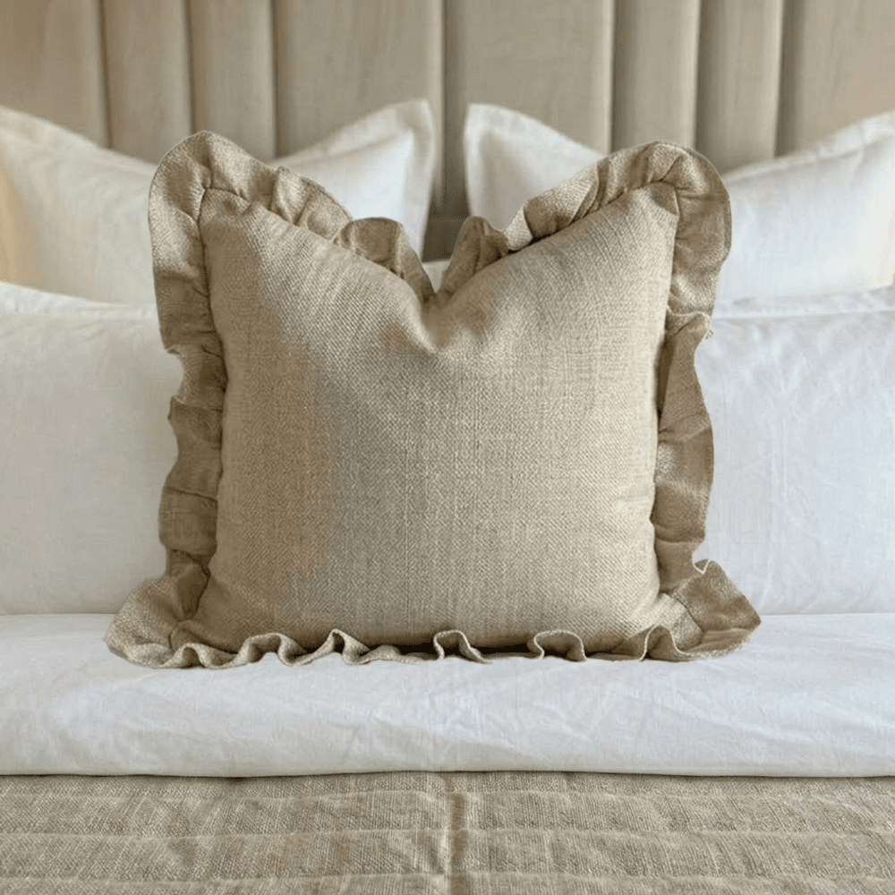 Wilmare Taupe Scalloped Edge Cushion with Cream Trim- 45x45cm