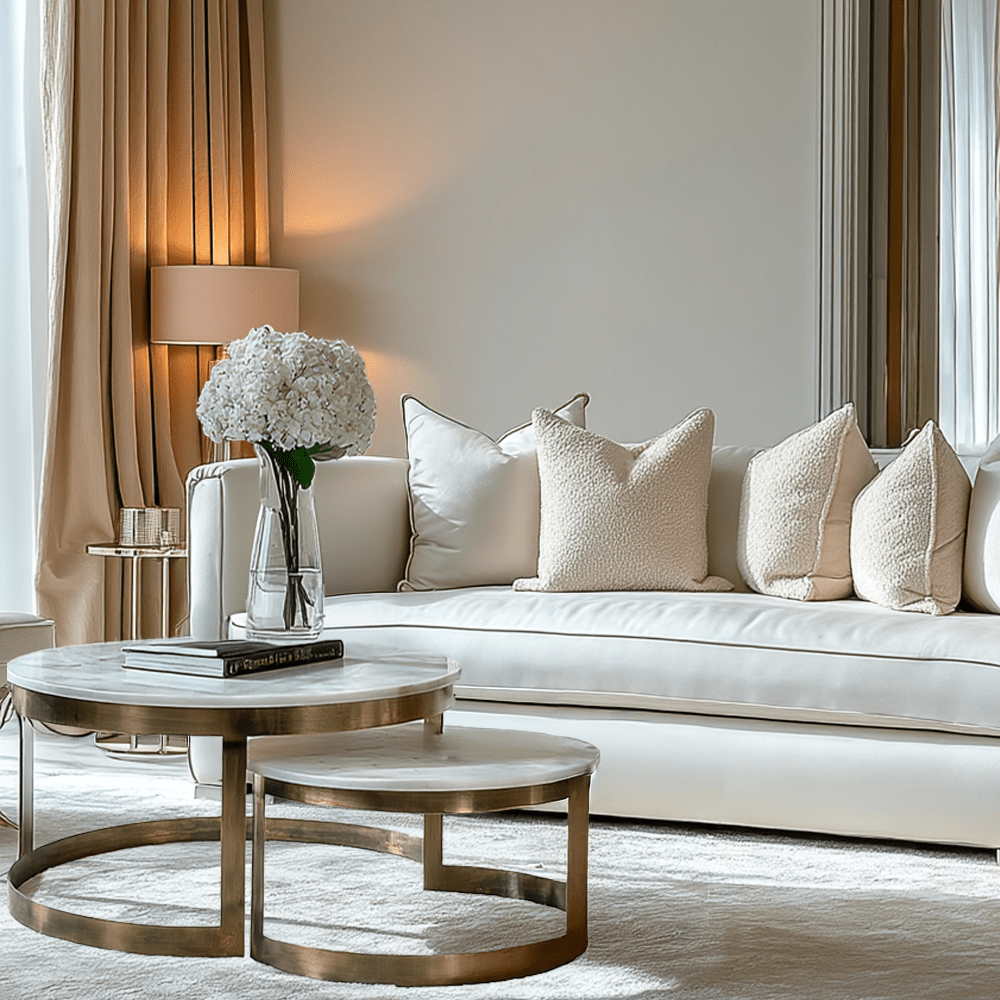 Xena Brushed Brass Nested Coffee Tables with Marble Top - Set of 2 Furniture