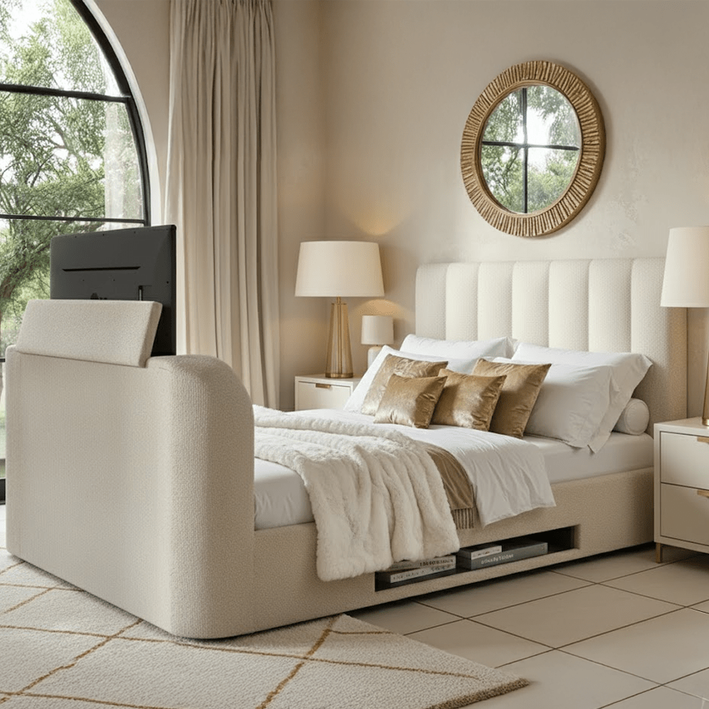 Zadie Cream Boucle Side Lift Ottoman TV Bed Beds and Headboards