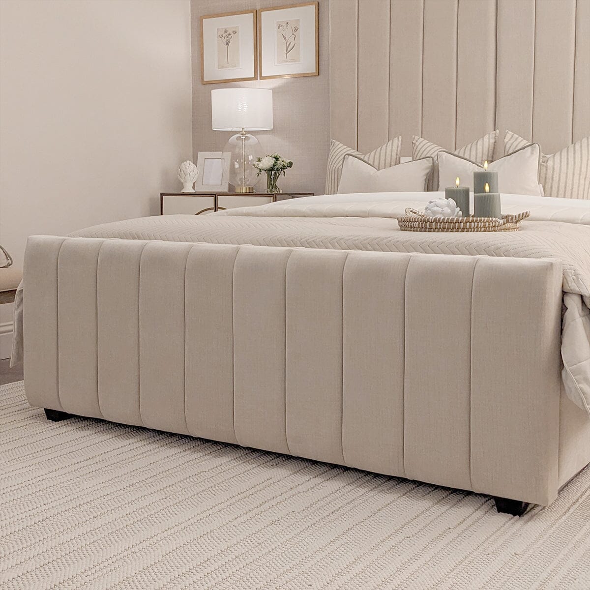 Zana Beige Textured Luxury Panelled Bed