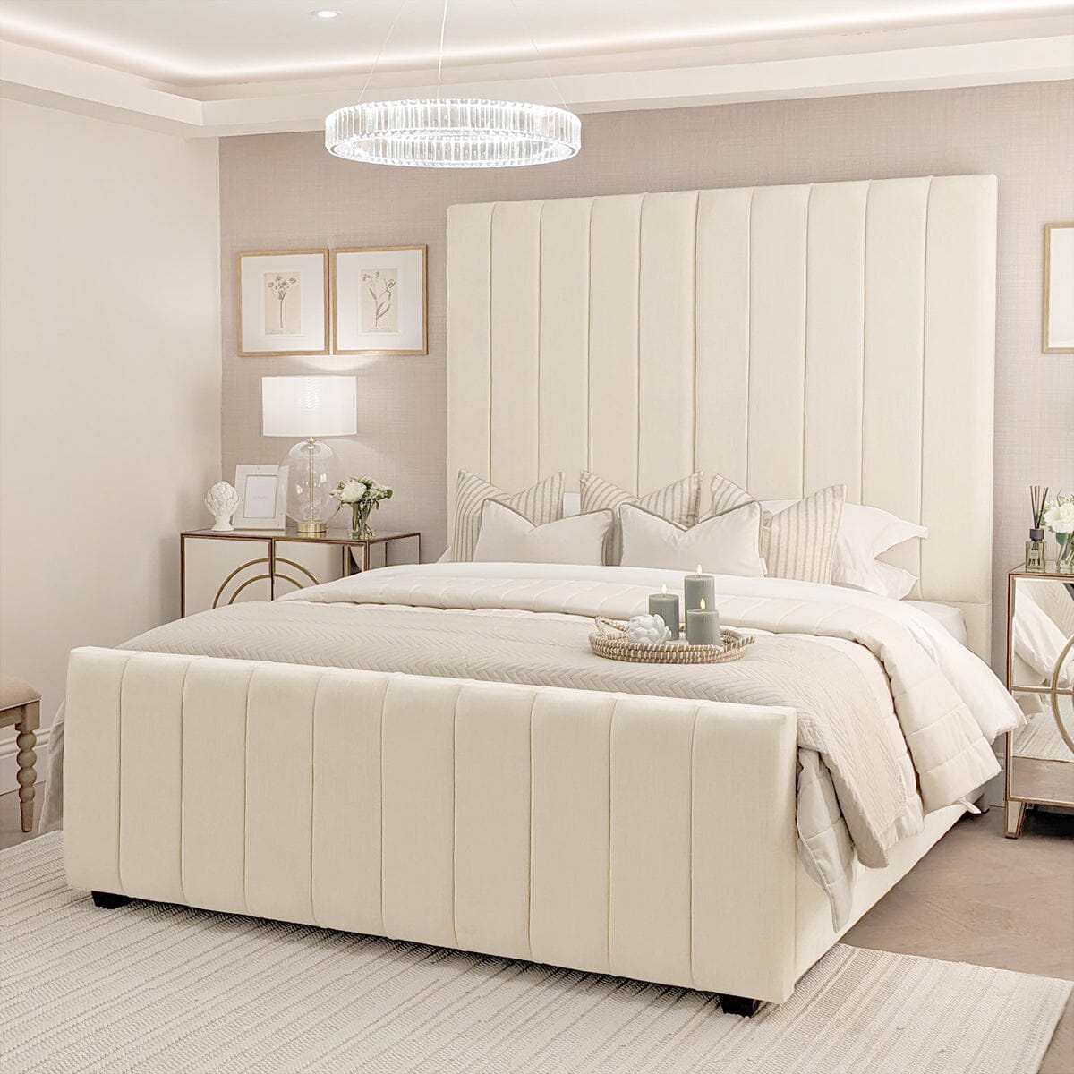 Zana Ivory Textured Luxury Panelled Bed