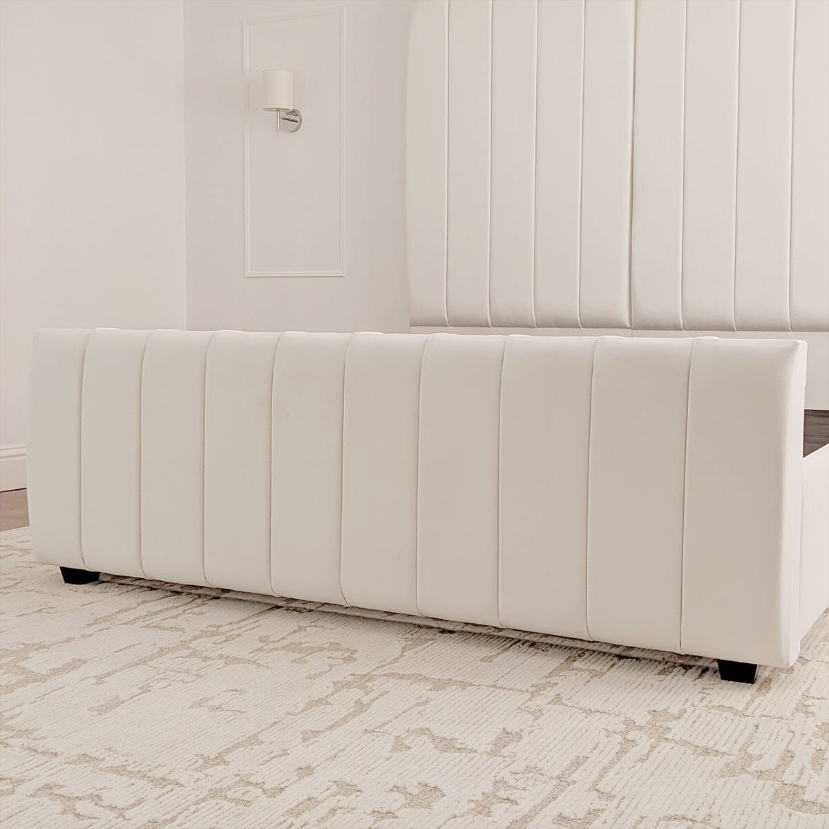 Zana Porcelain White Velvet Luxury Panelled Bed
