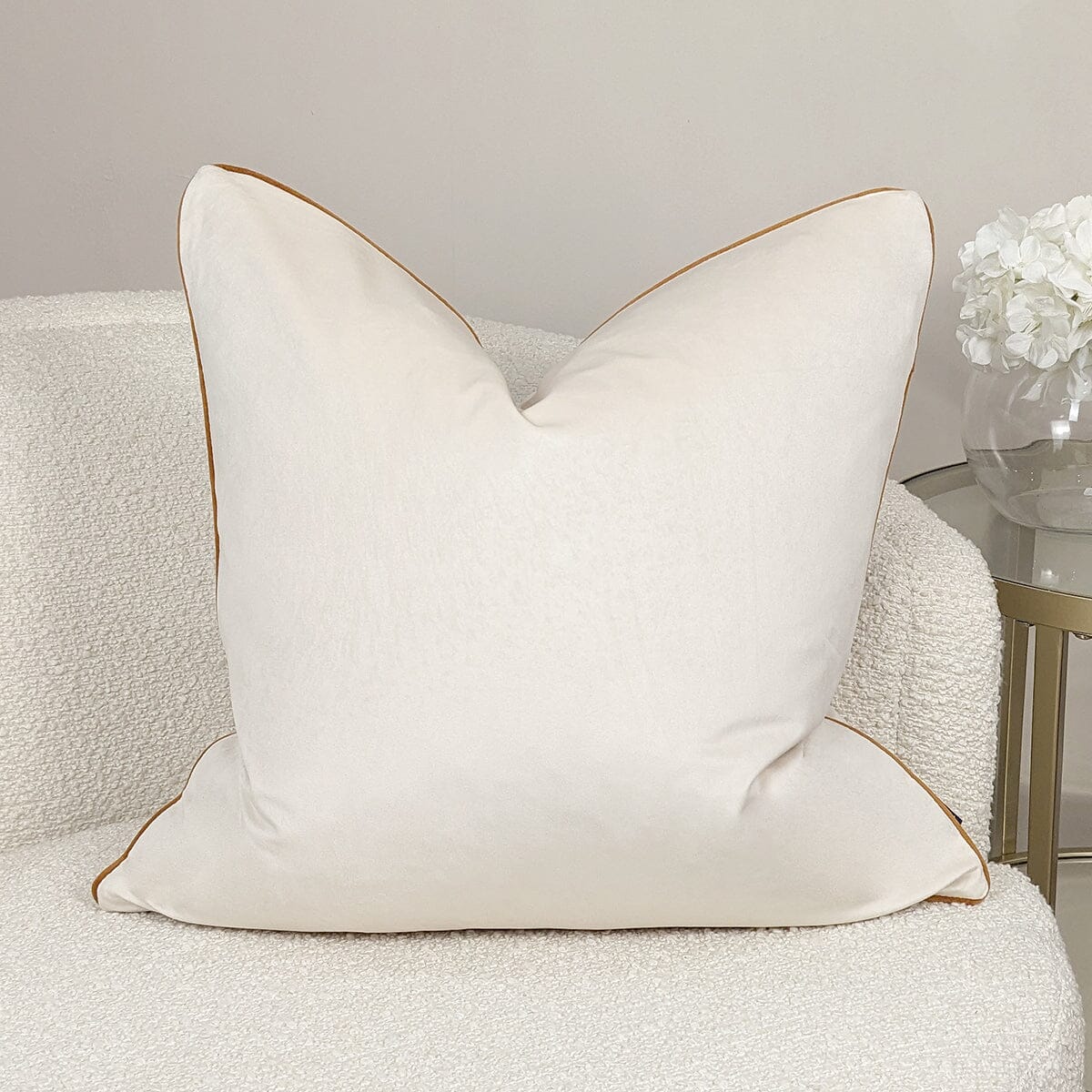 Zara Ecru Velvet Cushion with Rust Piping - 55x55cm Textiles