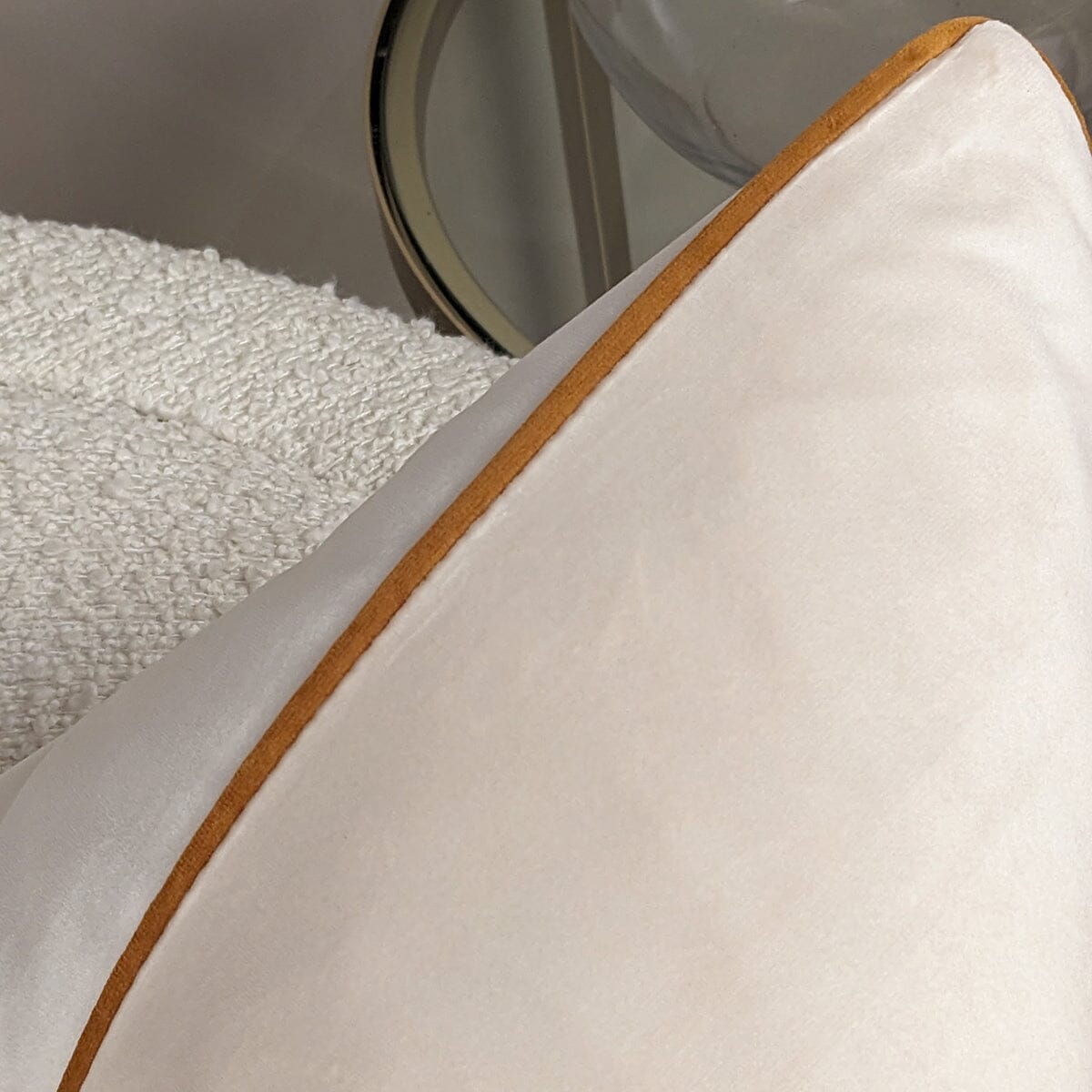 Zara Ecru Velvet Cushion with Rust Piping - 55x55cm Textiles