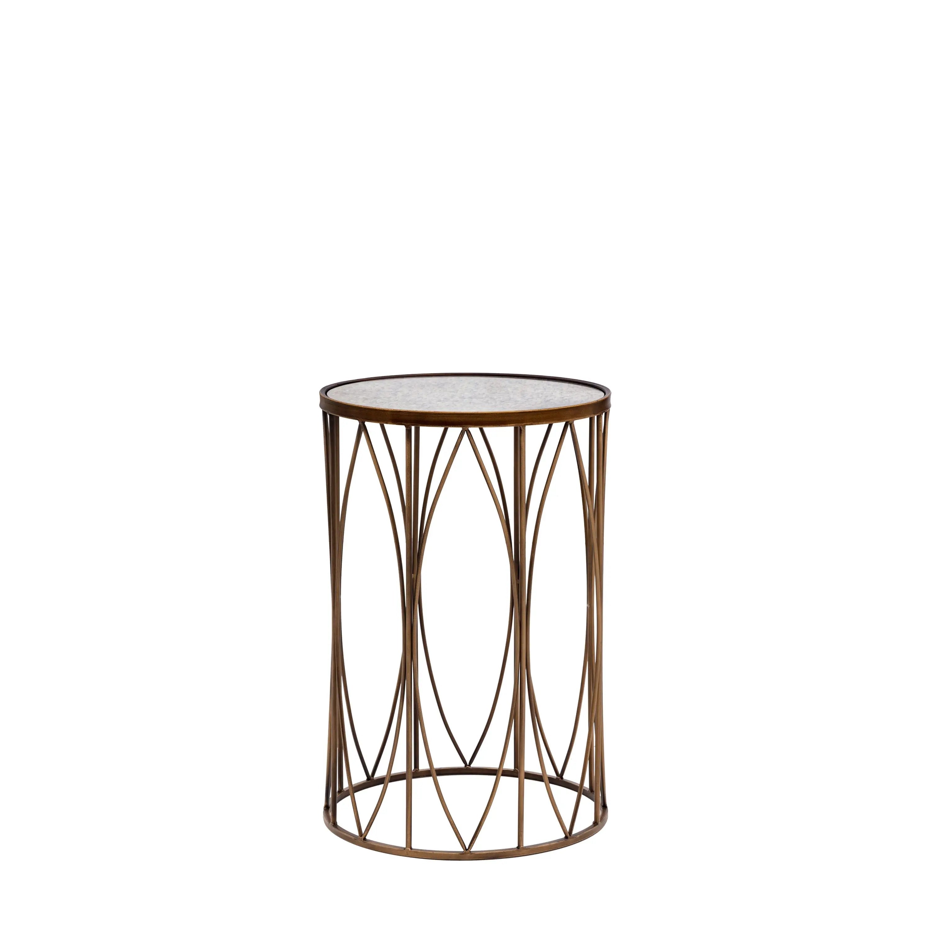 Zariah Gold Metal Side Table with Antique Glass Top Furniture