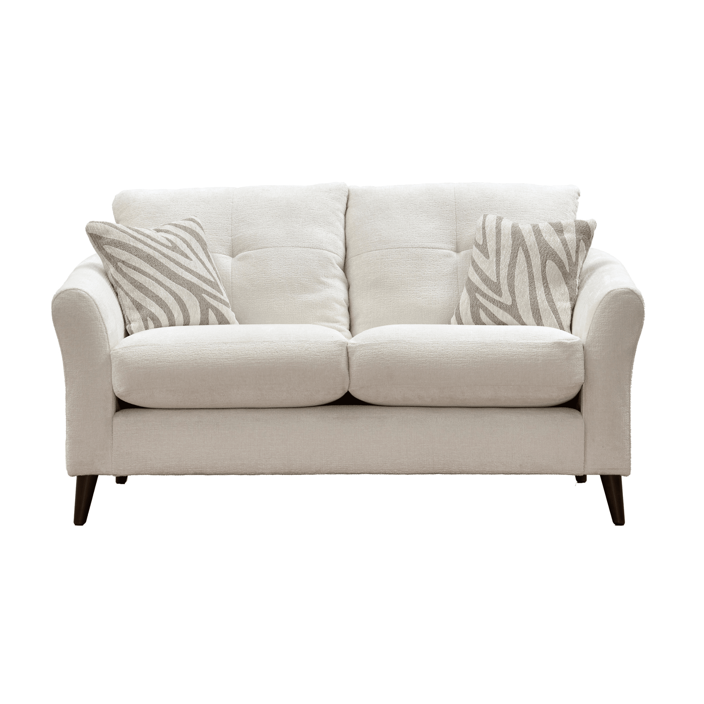 Zelda Cream Textured Chenille 2 Seater Sofa with Patterned Accent Cushions Sofa