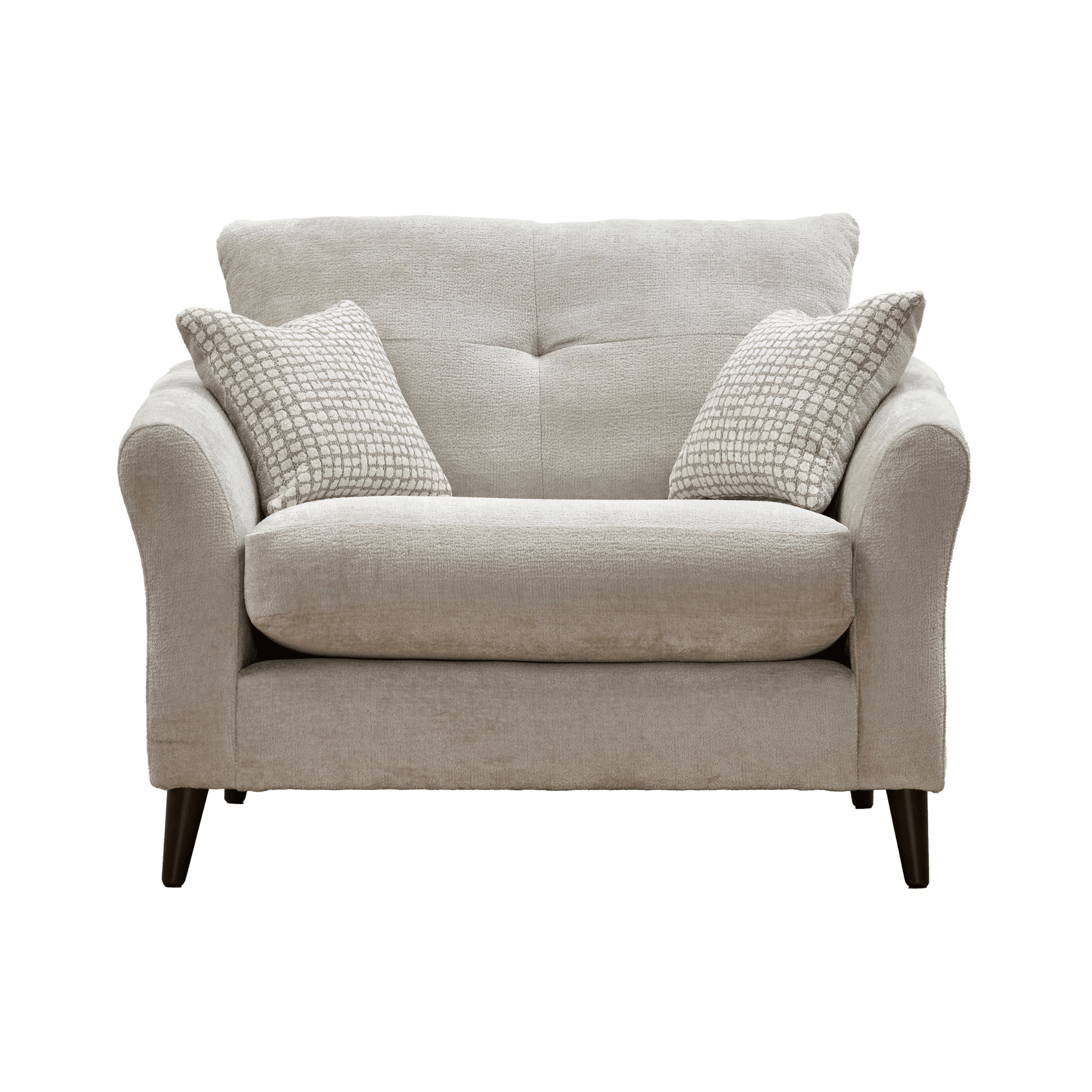 Zelda Pearl Grey Textured Chenille Love Seat with Patterned Accent Cushions Sofa
