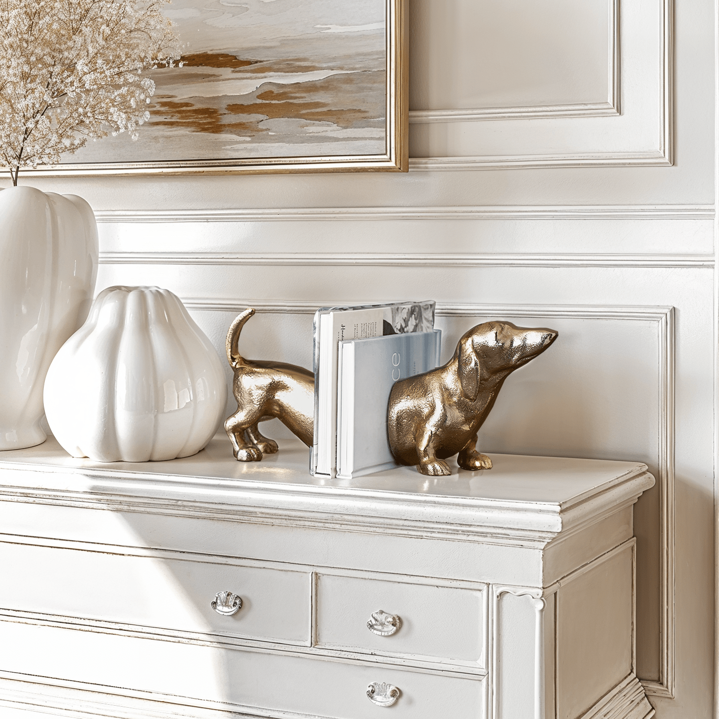 Zenaida Gold Metal Sausage Dog Decorative Bookends Accessories