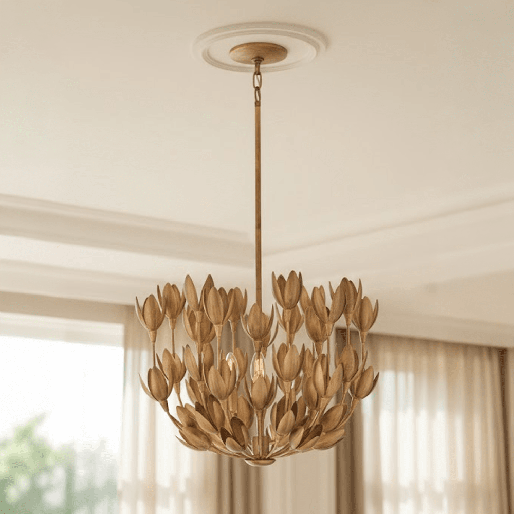Zeni Gold 3 Light Statement Floral Pendant Ceiling Light Lighting