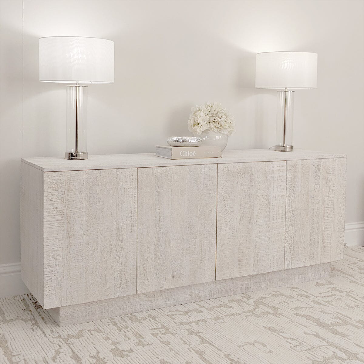 Zenica Luxury Whitewash 4 Door Sideboard Furniture