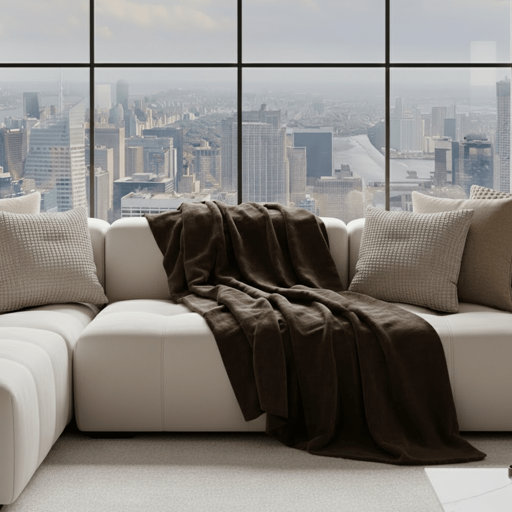 Zephyr Chocolate Brown Heavy Chenille Velvet Throw Textiles